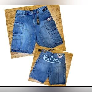 Von Dutch Denim Cargo Shorts Jorts Streetwear Skater Men’s sz 34 New!